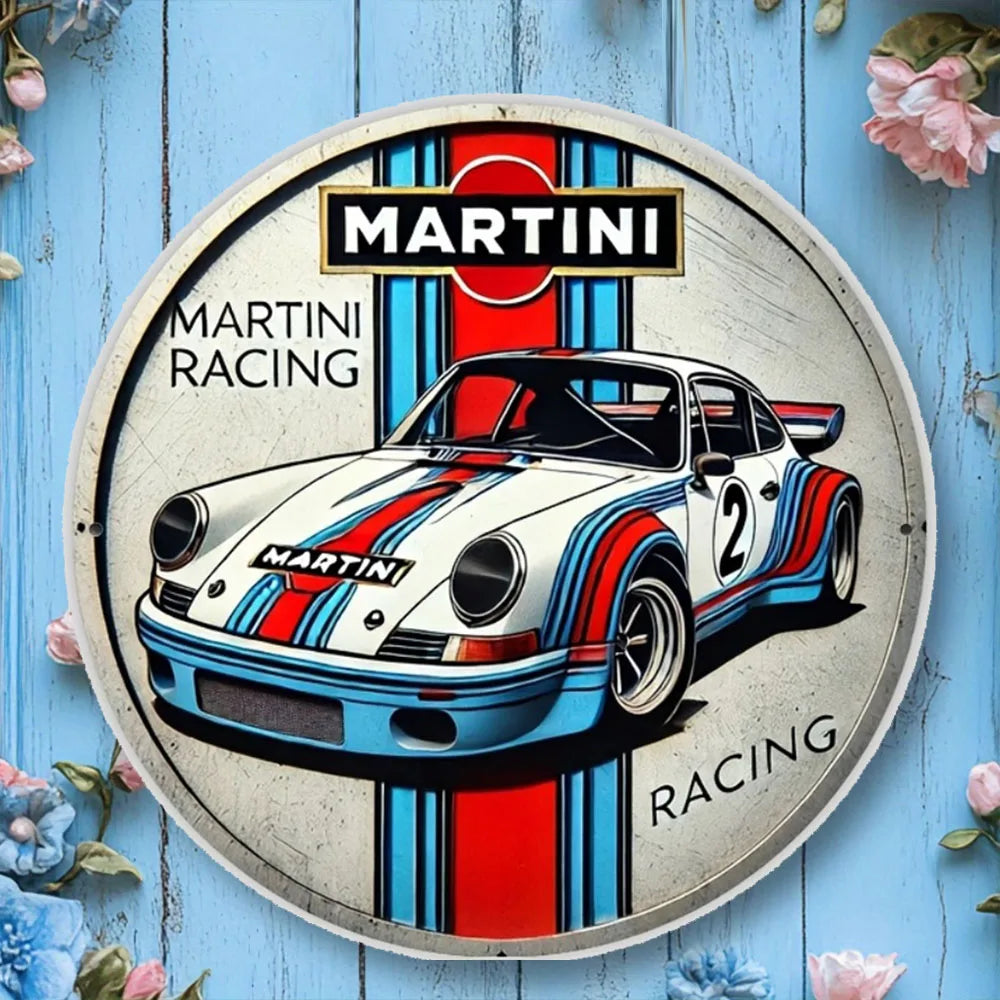 Martini Racing Porsche 911 Vintage-Style Round Metal Sign | Metal Plate
