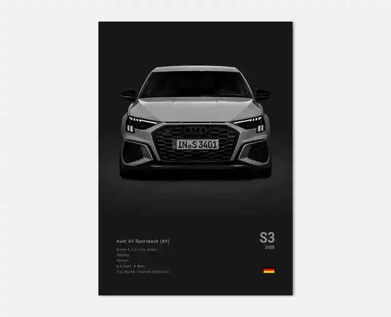 Audi S3 8Y Sportback Dynamic Hatch Wall Art Cotton Canvas Poster (Black)
