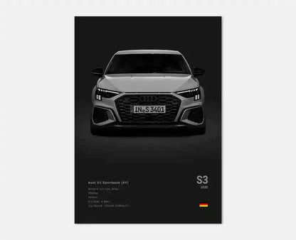 Audi S3 8Y Sportback Dynamic Hatch Wall Art Cotton Canvas Poster (Black)