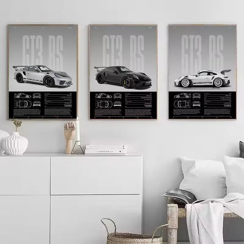 Porsche 911 GT3 RS Gray & Orange Side View Print – Wall Art with Specs & Blueprints