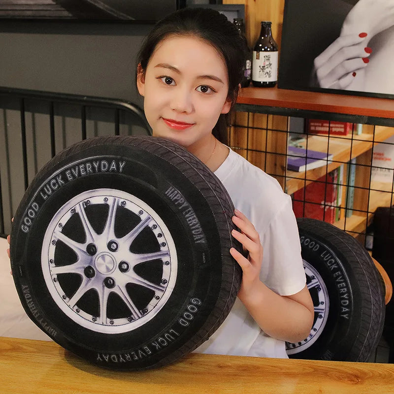 40/60cm Black Car Tyre Plush Pillow Stuffed Transportation Cushion Like Real Decoration Men Gift