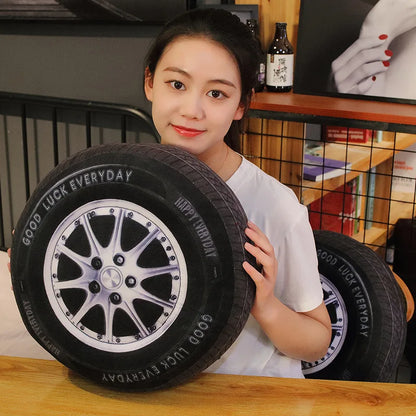 40/60cm Black Car Tyre Plush Pillow Stuffed Transportation Cushion Like Real Decoration Men Gift