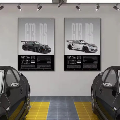Porsche 911 GT3 RS Black Rear Quarter View Print – Wall Art with Specs & Blueprints