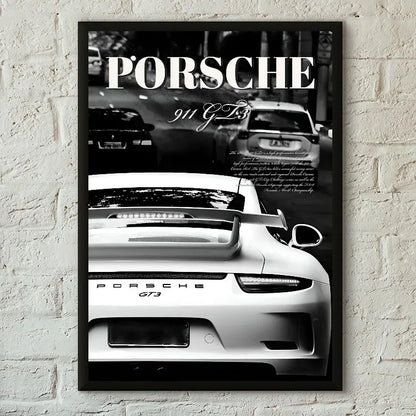 Porsche 911 GT3 Rear View Monochrome Wall Art Cotton Canvas Poster