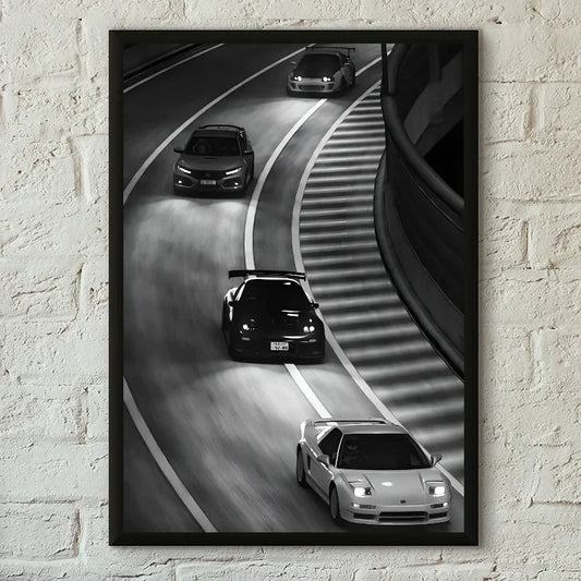 Honda NSX Porsche 911 Nissan GT-R Legends Monochrome Wall Art Cotton Canvas Poster