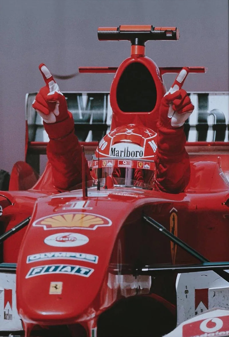 Iconic Michael Schumacher Ferrari Victory Celebration Cotton Canvas Poster