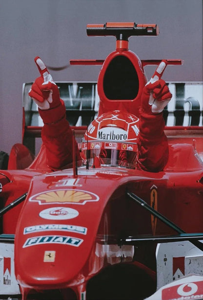 Iconic Michael Schumacher Ferrari Victory Celebration Cotton Canvas Poster