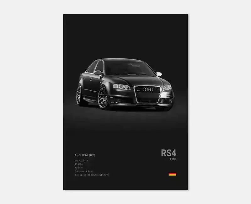 Audi RS4 B7 Avant V8 Icon Wall Art Cotton Canvas Poster (Black)