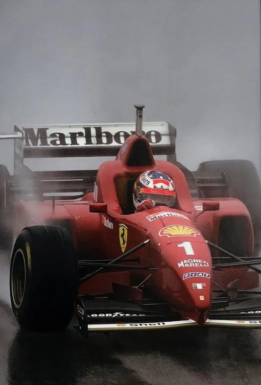 Michael Schumacher Ferrari F1 Rain Racing Cotton Canvas Poster