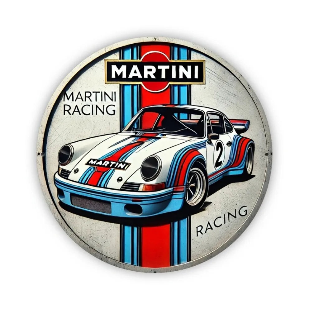 Martini Racing Porsche 911 Vintage-Style Round Metal Sign | Metal Plate