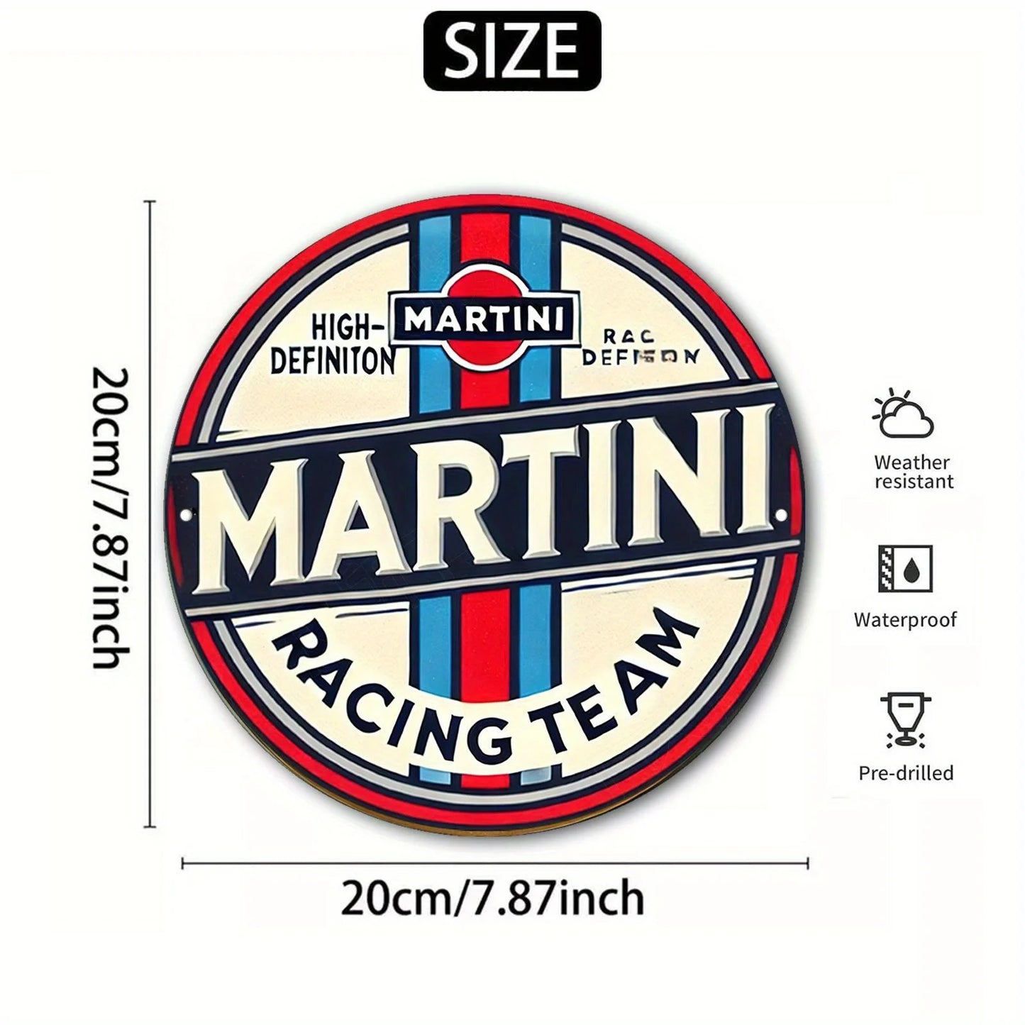 Martini Racing Team Vintage-Style Round Metal Sign | Metal Plate