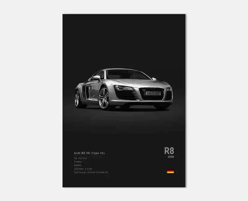 Audi R8 V8 First Generation Supercar Wall Art Cotton Canvas Poster (Black)