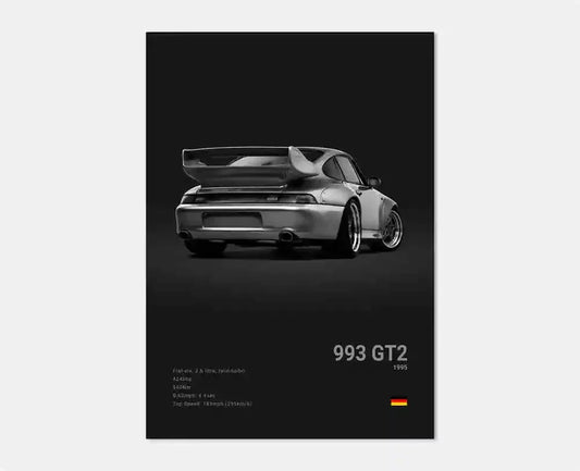 Porsche GT2 RS 993 Cotton Canvas Poster (black)