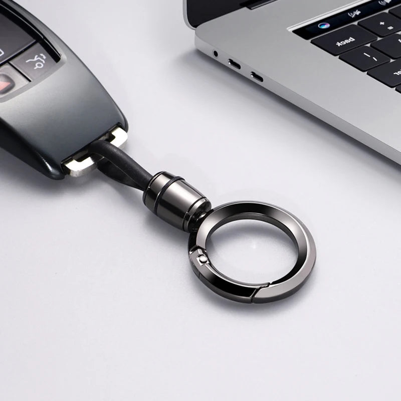 Minimalist Stainless Steel Keychain – Silver & Black EDC Key Ring with Detachable Short Loop