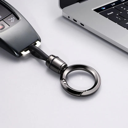 Minimalist Stainless Steel Keychain – Silver & Black EDC Key Ring with Detachable Short Loop