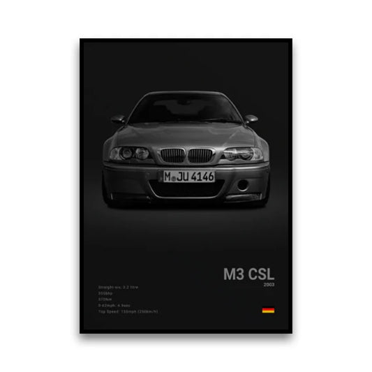 BMW E46 M3 CSL Lightweight Performance Icon Wall Art Cotton Canvas Poster