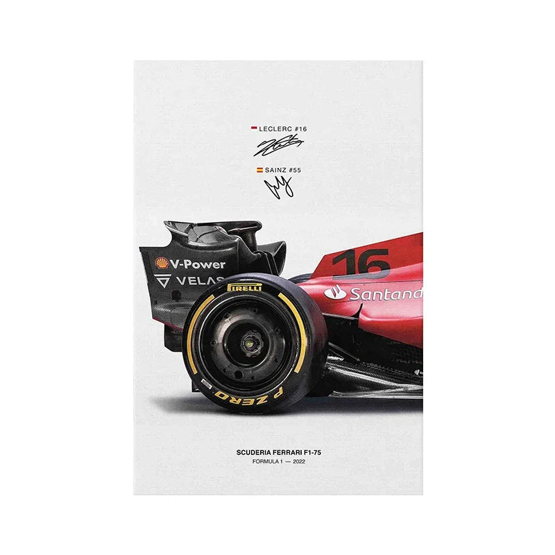 Charles Leclerc & Carlos Sainz Signed Ferrari F1-75 Canvas Wall Art – 2022 Scuderia Ferrari Cotton Canvas Poster