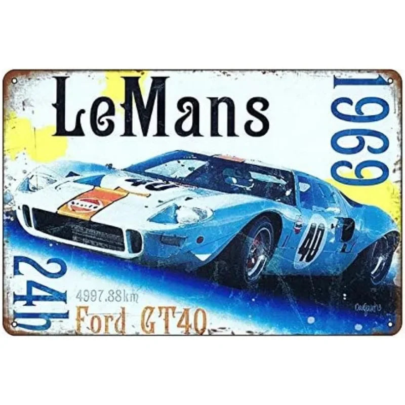 Vintage 1969 Le Mans Ford GT40 Racing | Metal Tin Plate