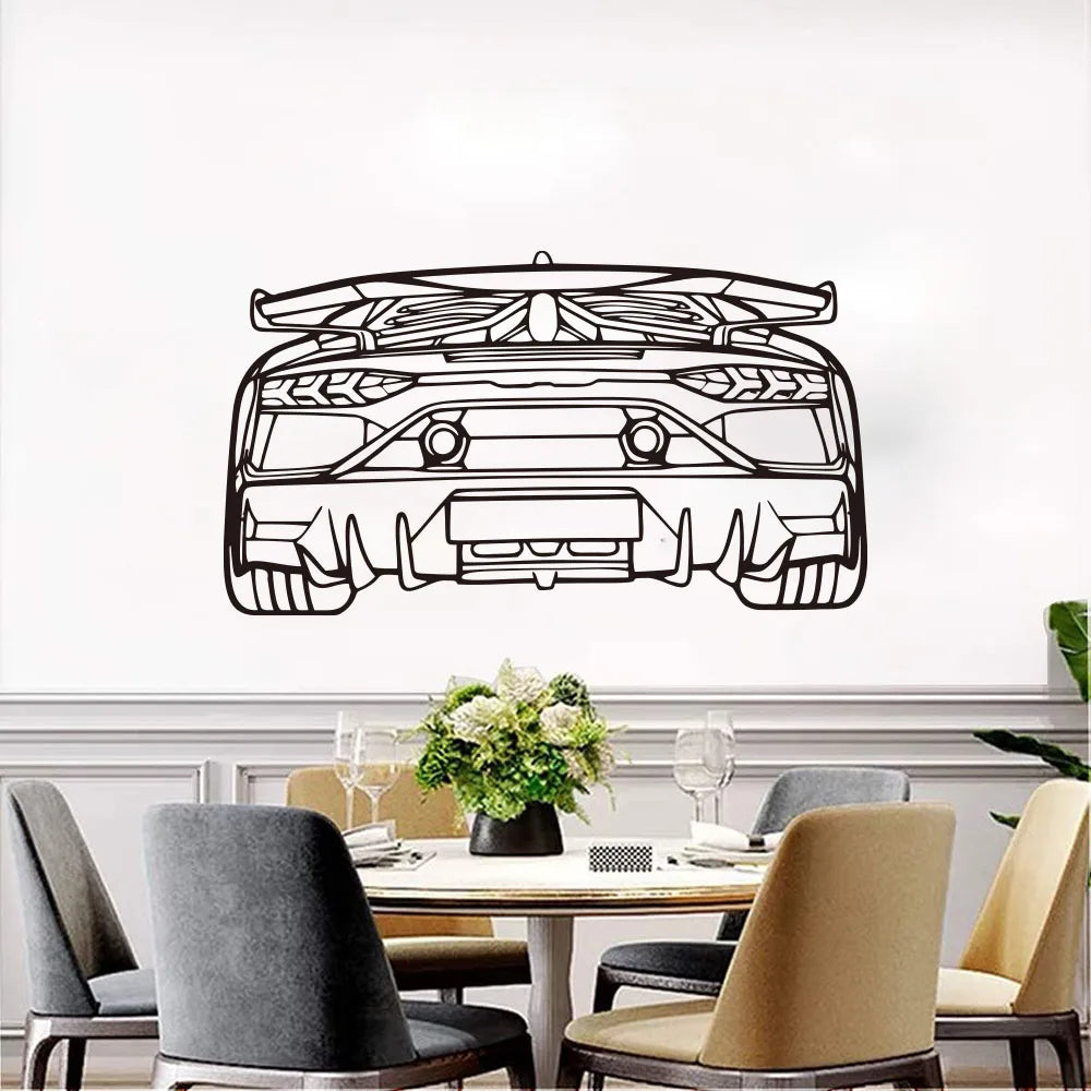 Lamborghini Aventador SVJ Rear View Silhouette Metal Wall Art Car