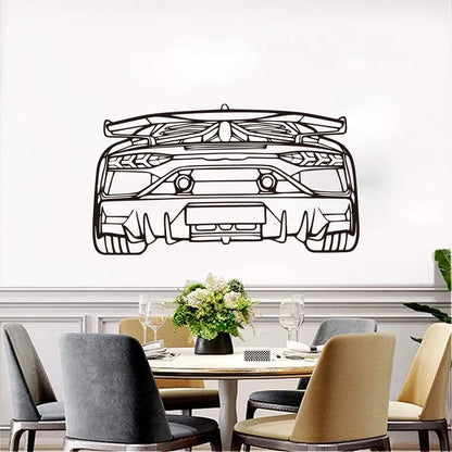 Lamborghini Aventador SVJ Rear View Silhouette Metal Wall Art Car