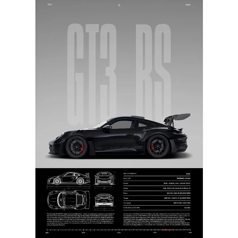 Porsche 911 GT3 RS Front Quarter View Print – Wall Art with Specs & Blueprints
