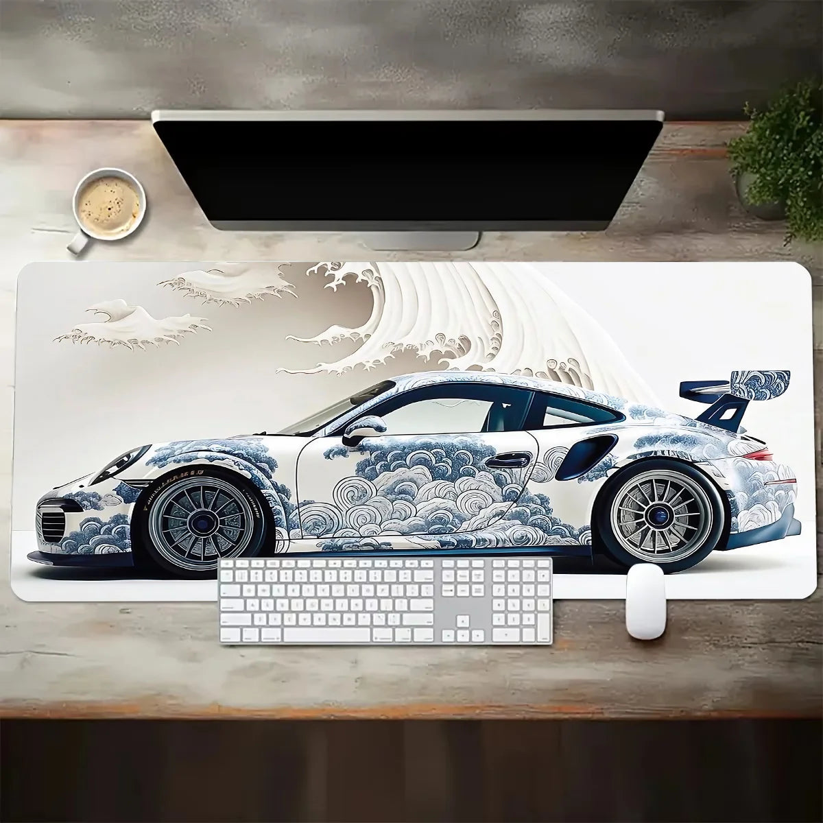 Porsche 911 GT3 RS Mouse Pad – Large Japanese Hokusai Style Mouse Pad | Motorsport Decor