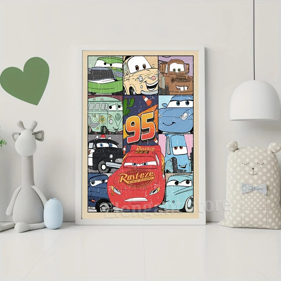 Disney Pixar Cars Collage Poster Print – Lightning McQueen 95, Mater, Sally & Radiator Springs Characters