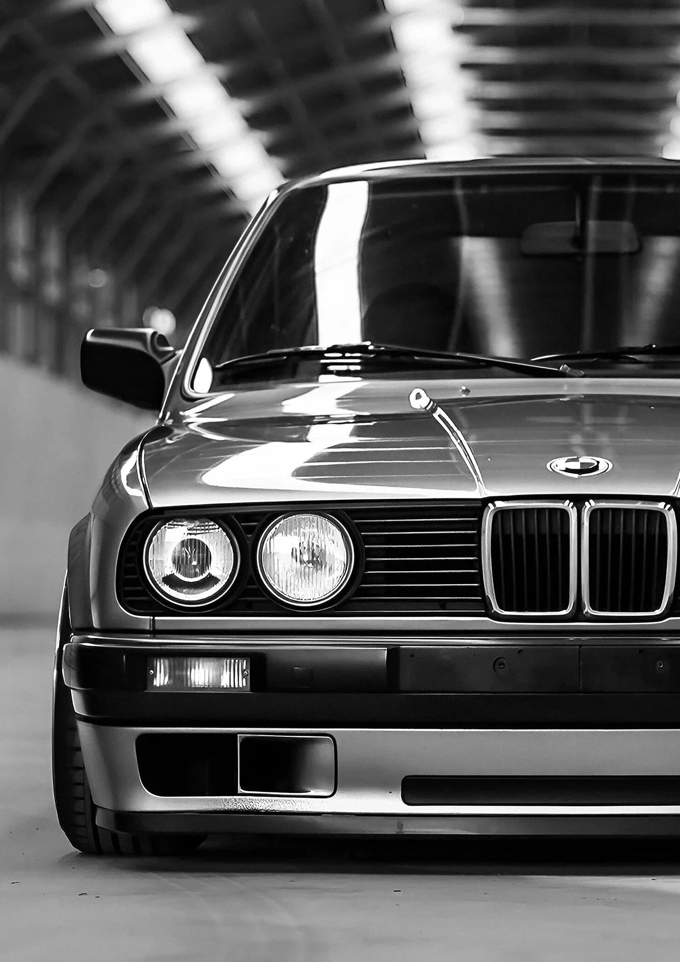 Classic BMW E24 6 Series Black and White Poster Print – Vintage BMW Front View Wall Art