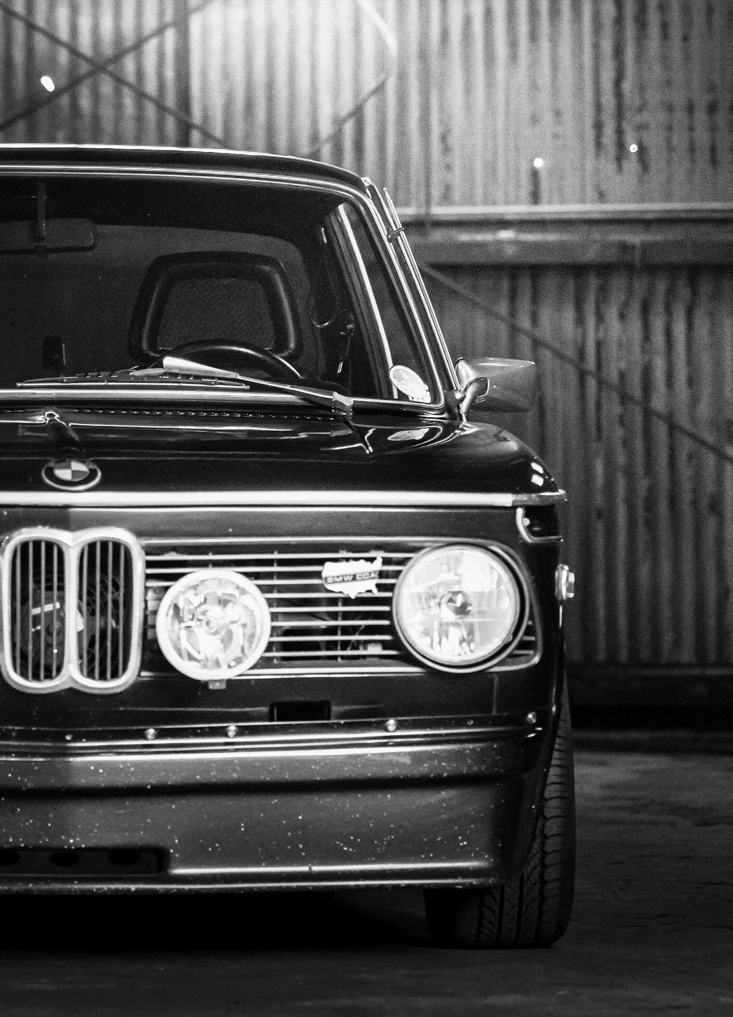 Vintage BMW E9 3.0 CS Black and White Poster Print – Classic BMW Front View Wall Art