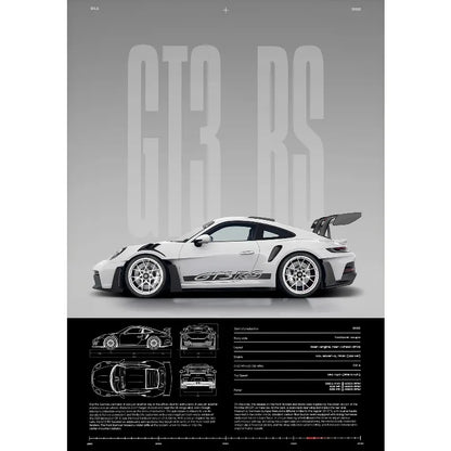 Porsche 911 GT3 RS Black Rear Quarter View Print – Wall Art with Specs & Blueprints