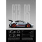 Porsche 911 GT3 RS Gray & Orange Side View Print – Wall Art with Specs & Blueprints