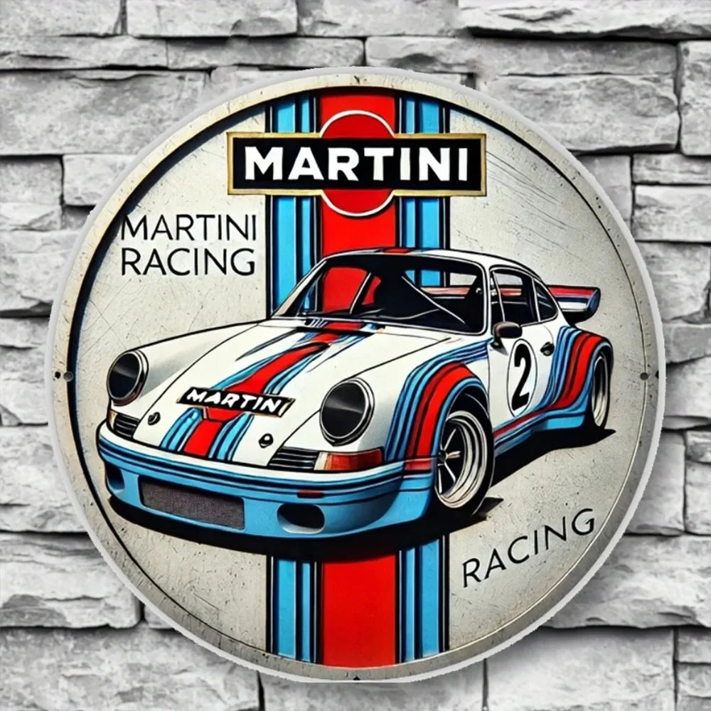 Martini Racing Porsche 911 Vintage-Style Round Metal Sign | Metal Plate