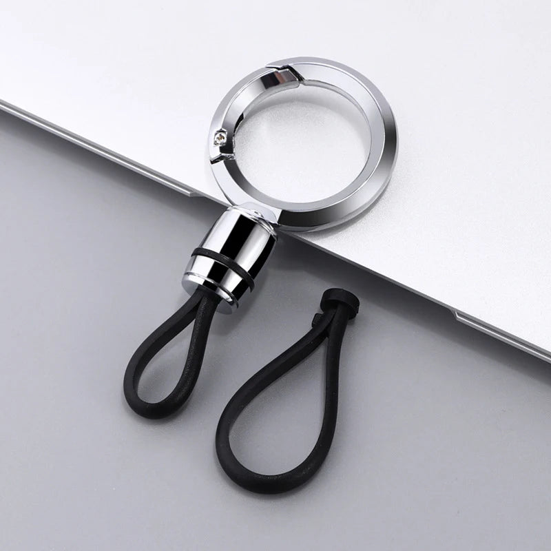 Minimalist Stainless Steel Keychain – Silver & Black EDC Key Ring with Detachable Short Loop
