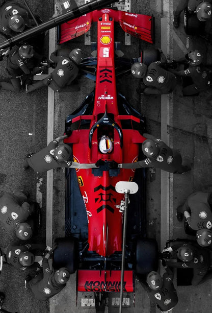 Sebastian Vettel Ferrari F1 Pit Stop - Scuderia Ferrari #5 Cotton Canvas Poster