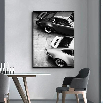 Vintage BMW E9 3.0 CS Black and White Poster Print – Classic BMW Front View Wall Art