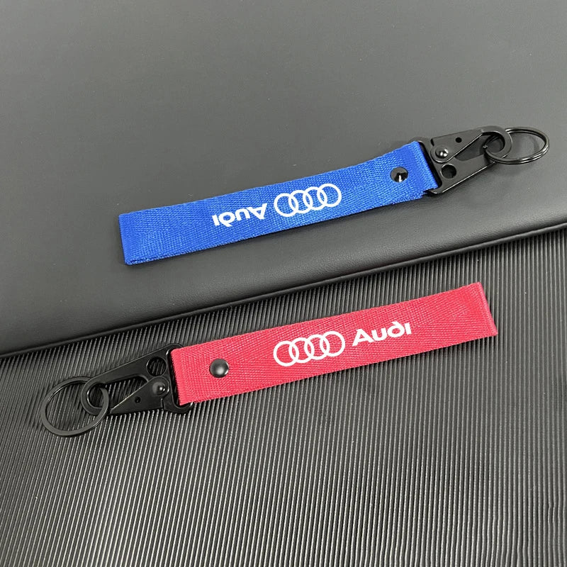 Audi Metal Keychain Set – Red & Blue Quattro Logo Premium Car Key Rings