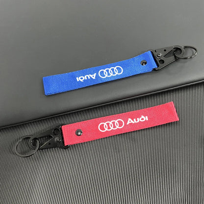 Audi Metal Keychain Set – Red & Blue Quattro Logo Premium Car Key Rings