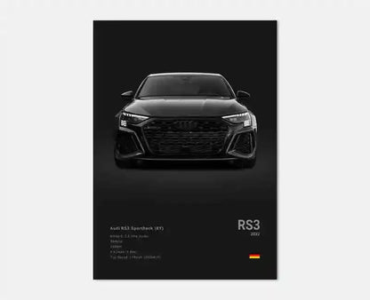 Audi RS3 8Y Sportback Five-Cylinder Hot Hatch Wall Art Cotton Canvas Poster (Black)