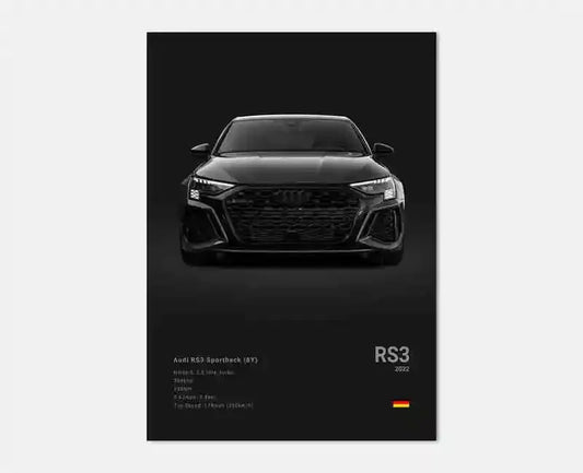 Audi RS3 8Y Sportback Five-Cylinder Hot Hatch Wall Art Cotton Canvas Poster (Black)