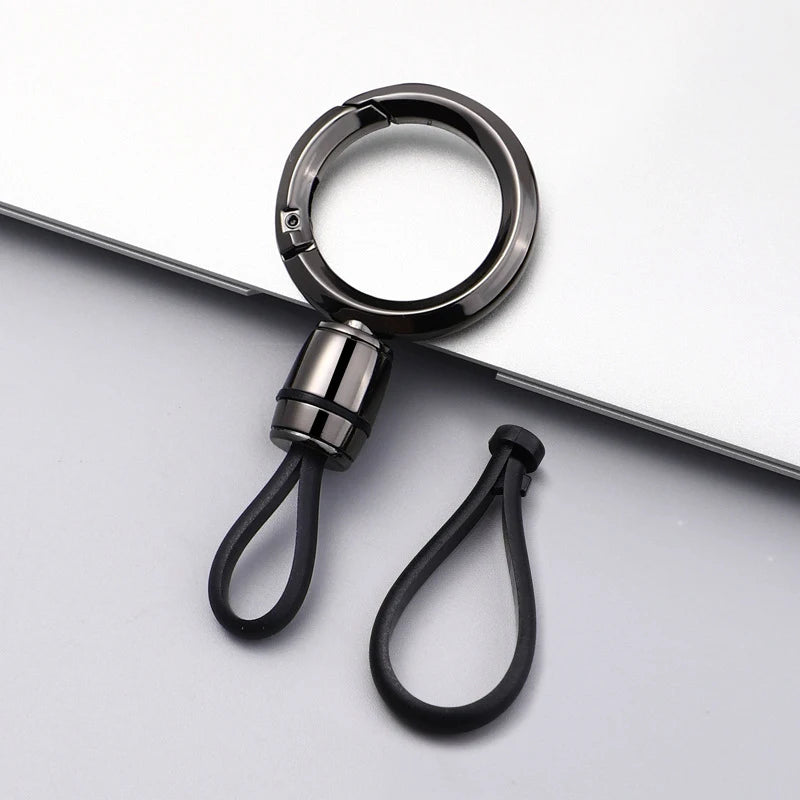 Minimalist Stainless Steel Keychain – Silver & Black EDC Key Ring with Detachable Short Loop
