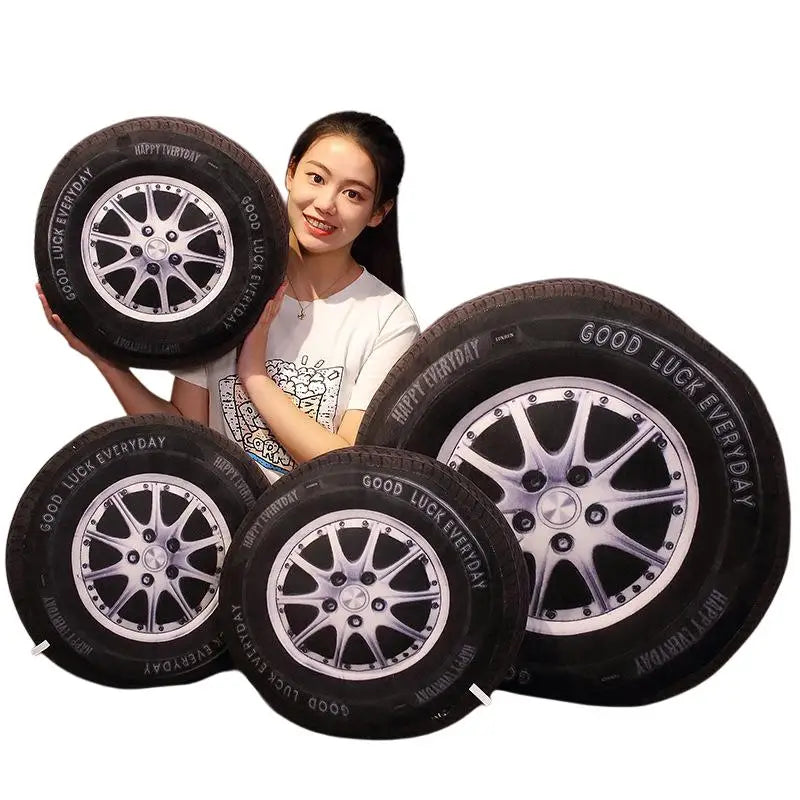 40/60cm Black Car Tyre Plush Pillow Stuffed Transportation Cushion Like Real Decoration Men Gift