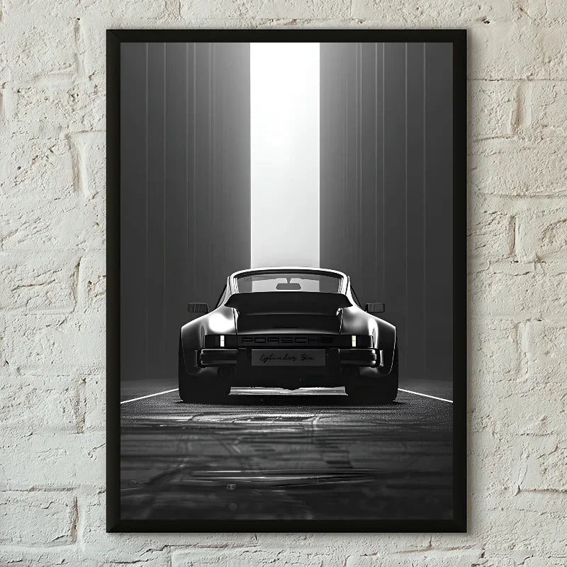 Porsche 911 Turbo 930 Rear View Monochrome Wall Art Cotton Canvas Poster