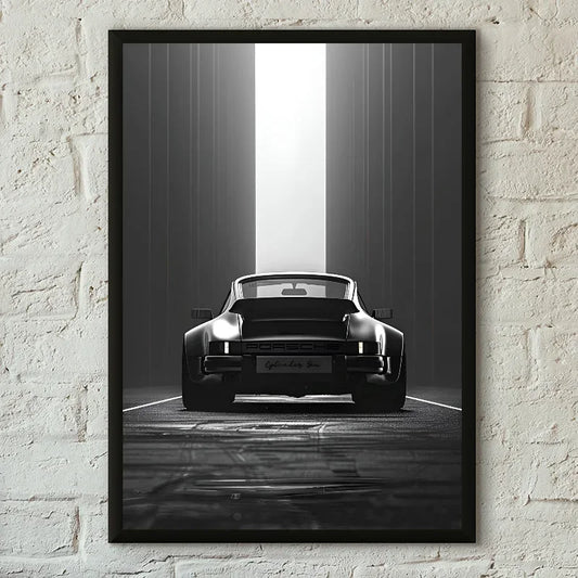 Porsche 911 Turbo 930 Rear View Monochrome Wall Art Cotton Canvas Poster