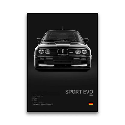 BMW E30 M3 Sport Evolution Rare Homologation Wall Art Cotton Canvas Poster