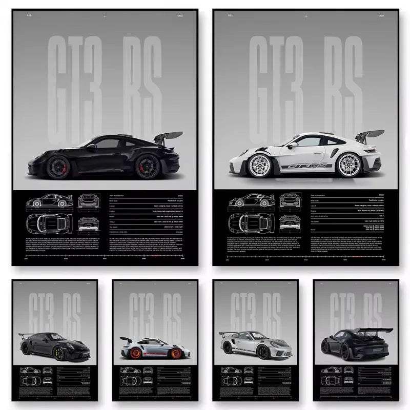 Porsche 911 GT3 RS Front Quarter View Print – Wall Art with Specs & Blueprints