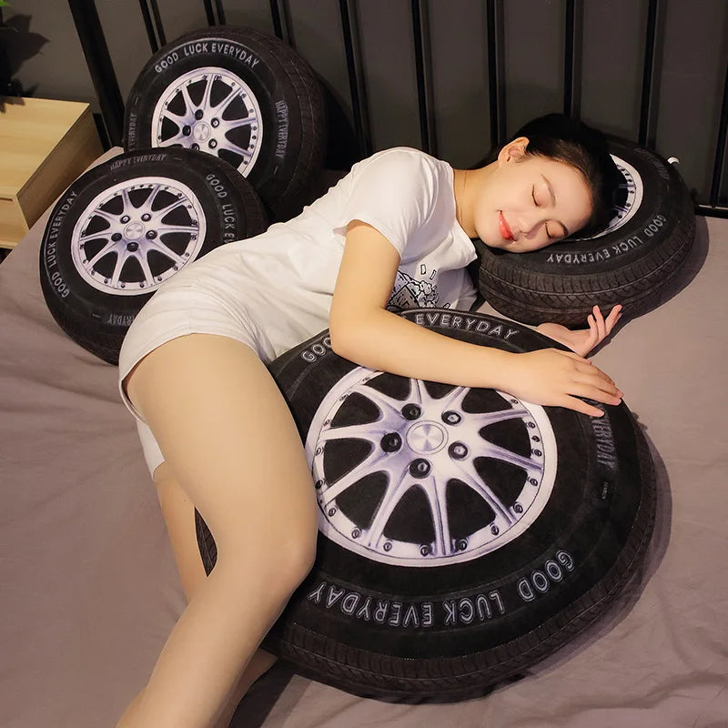 40/60cm Black Car Tyre Plush Pillow Stuffed Transportation Cushion Like Real Decoration Men Gift