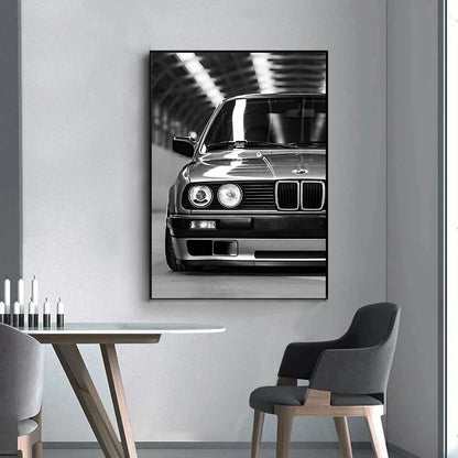 BMW E24 6 Series & E28 5 Series Duo | Classic BMW Front Ends in Industrial Setting | Black & White Automotive Photography Print
