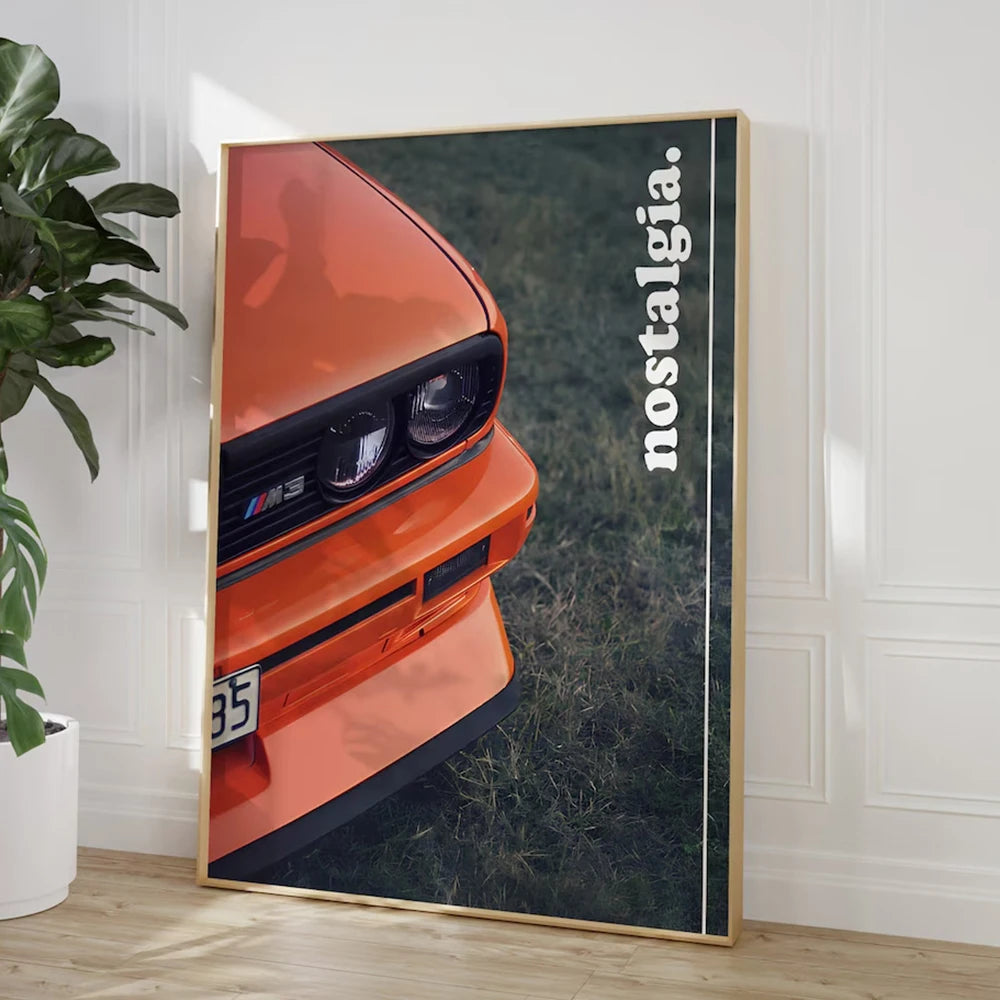 Fire Orange BMW M3 E30 Nostalgia Front Close-Up Cotton Canvas Poster
