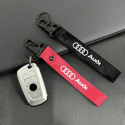 Audi Metal Keychain Set – Red & Blue Quattro Logo Premium Car Key Rings