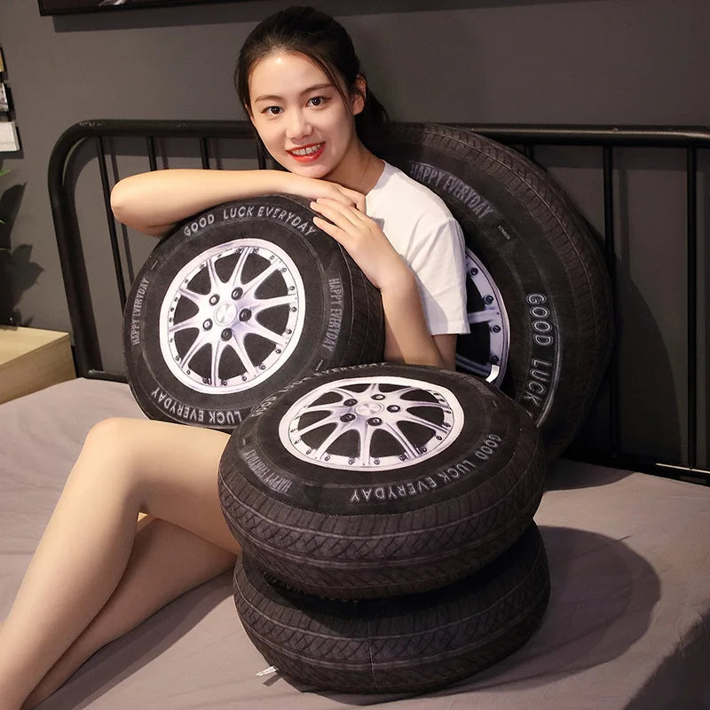 40/60cm Black Car Tyre Plush Pillow Stuffed Transportation Cushion Like Real Decoration Men Gift